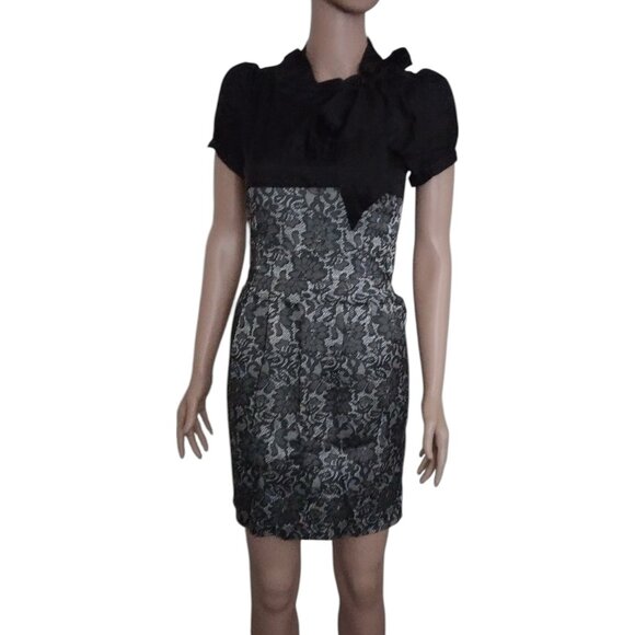 Rachael G. Black and Gold Floral Print Dress, Size 4 - Picture 1 of 16